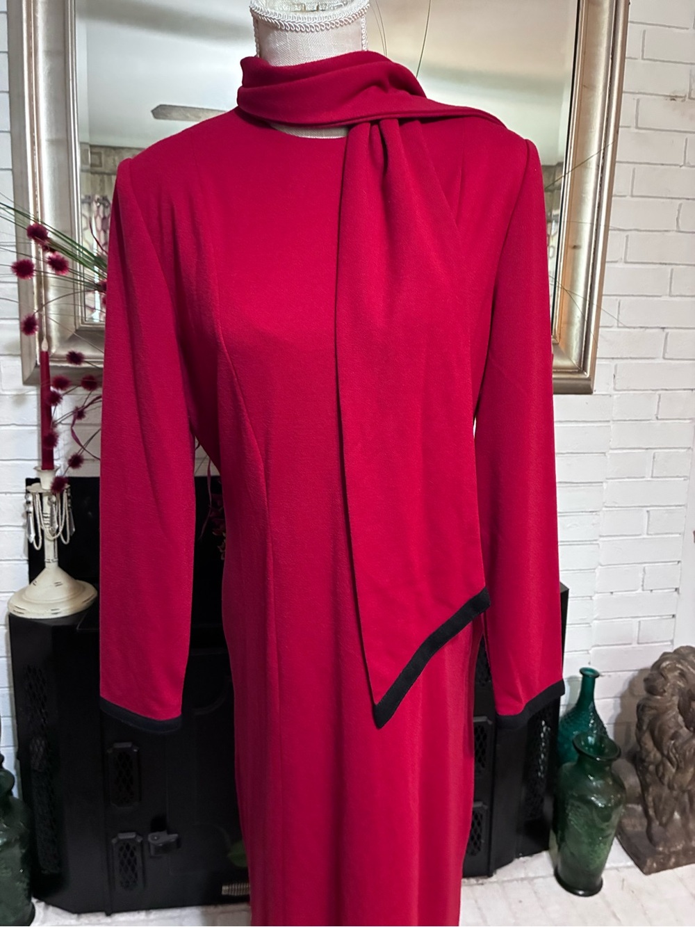 Henry Lee Vintage 80s Crimson Scarf Midi Dress Sz 10 USA